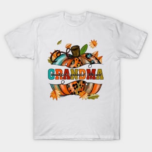 Thankful Grandma Pumpkin Leopard T-Shirt